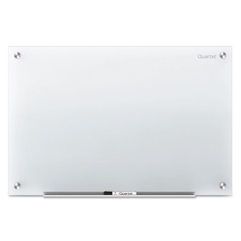 Quartet لوحة بيضاء زجاجية من كوارتيه، لوحة بيضاء غير مغناطيسية، 24" × 18"، تركيب بدون إطار إنفينيتي، تشمل قلم مسح جاف، أبيض مزخرف (G2418F) - Image 1